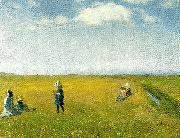 Michael Ancher born og unge piger plukker blomster pa en mark nord for skagen painting